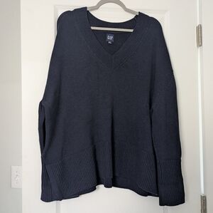 GAP Navy 24/7 Split Hem V Neck Sweater